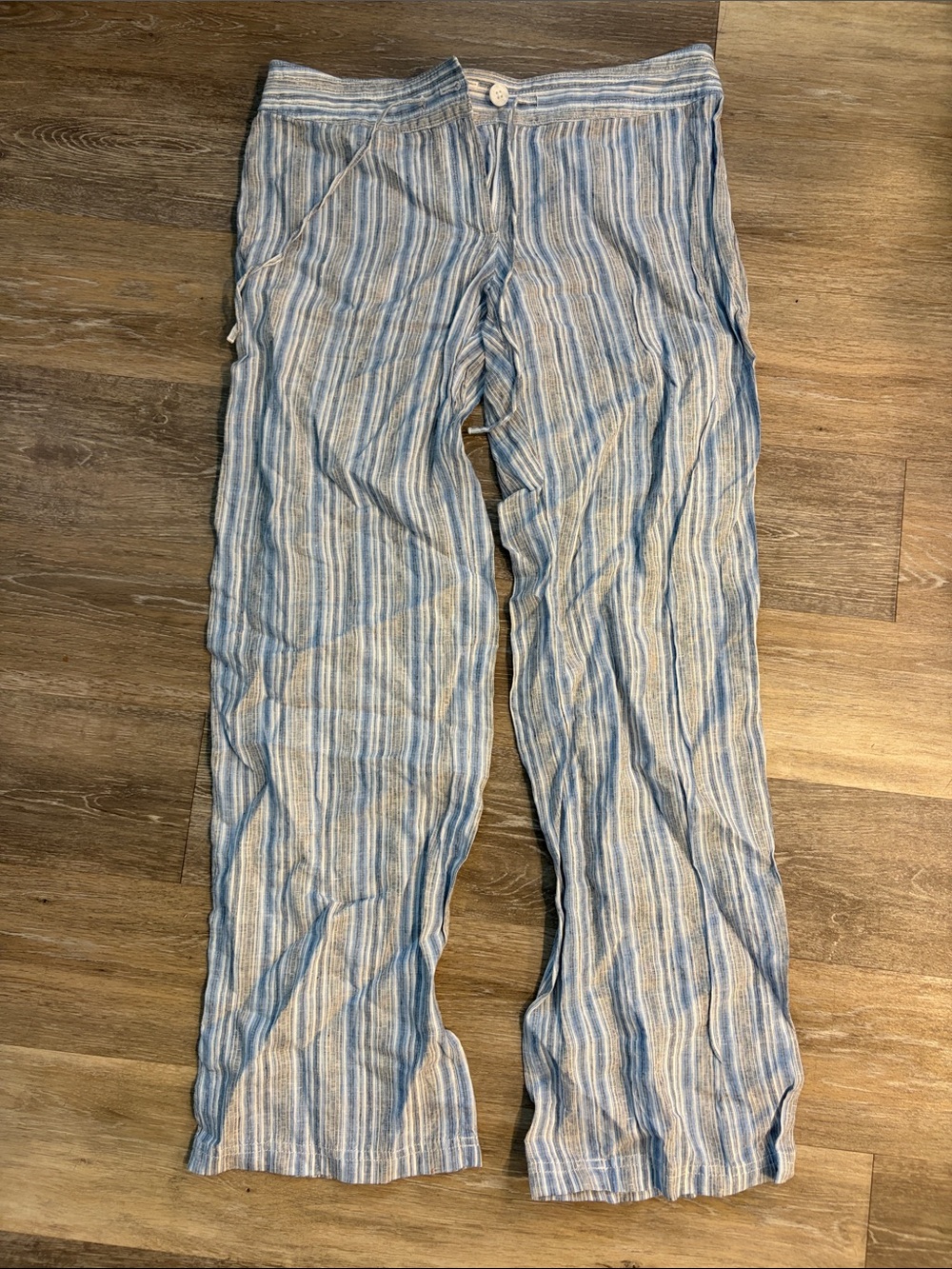 Tommy Bahama Light Blue and White Striped Linen-Blend Chinos
